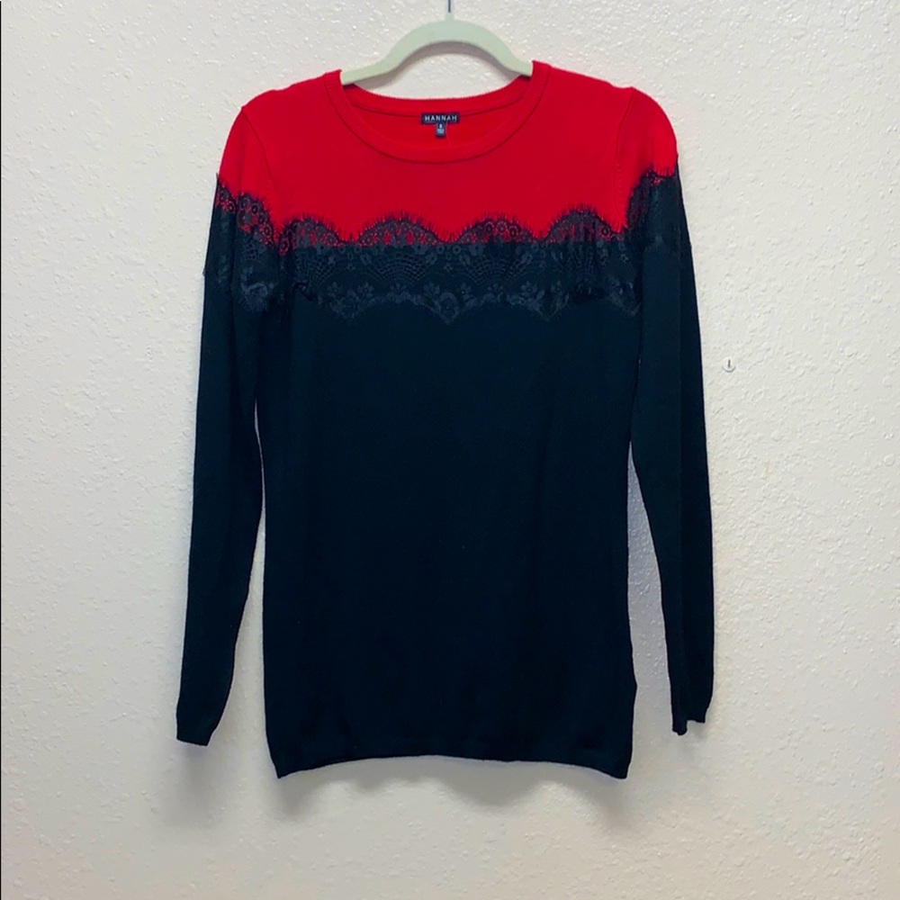 Hannah Lightweight Red and Black Sweater Sz S